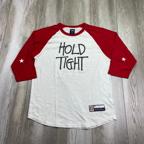 Stussy Other - VINTAGE Stussy Raglan T-Shirt Men's Medium Red White Baseball 3/4 Sleeve Crown